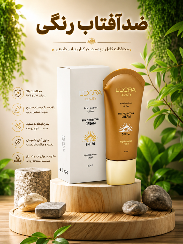کرم ضدآفتاب رنگی و فاقد چربی لدورا بیوتی SPF50