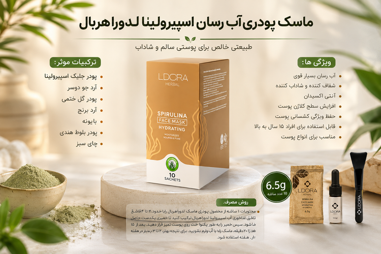 ماسک پودری اسپیرولینا آب رسان ساشه ای ۱۰ عددی