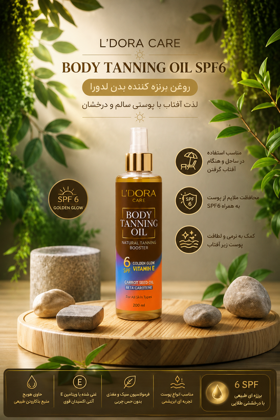 روغن برنزه کننده بدن حاوی بتاکاروتن و روغن هویج 6 SPF